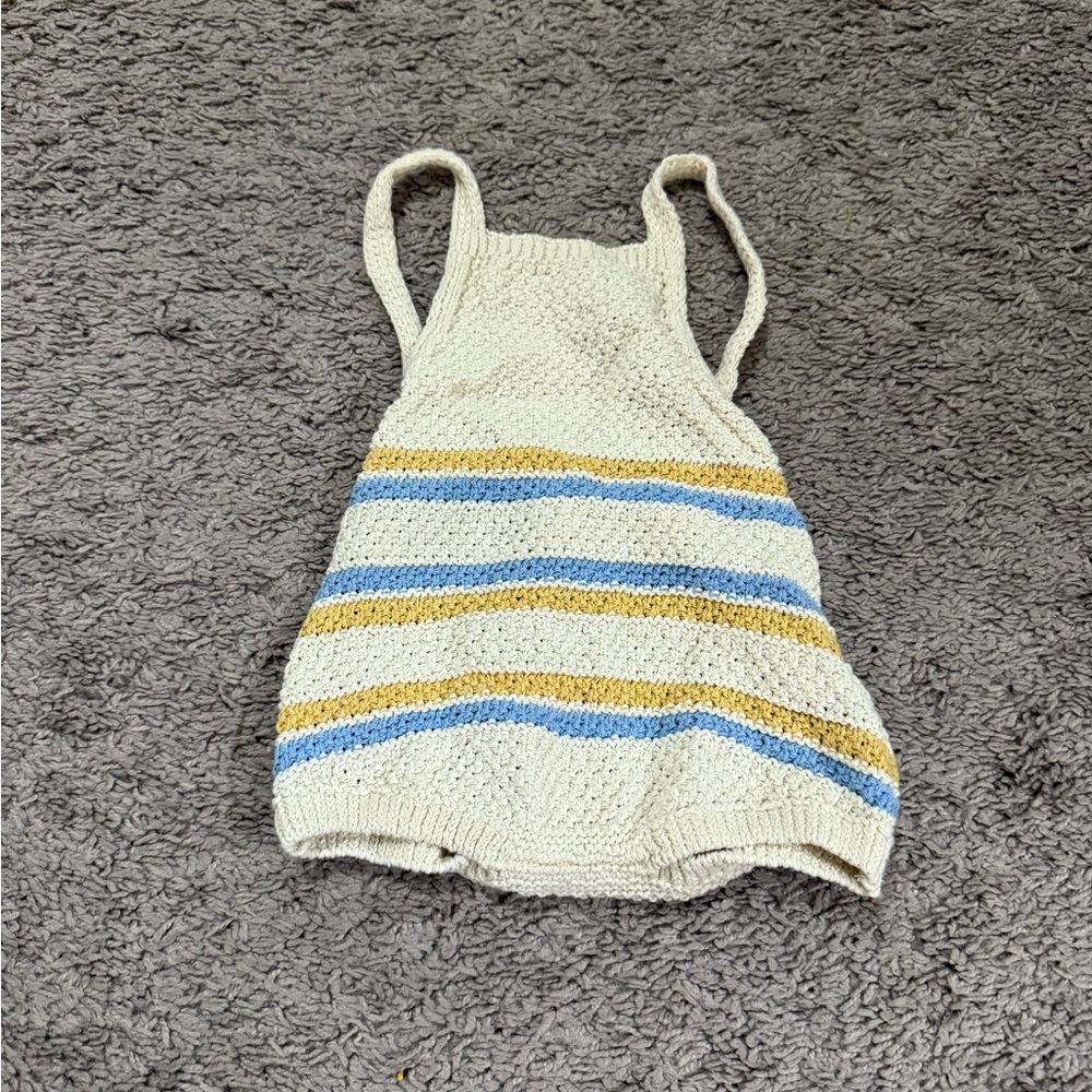 Zara Cream and Blue Striped Knit Top